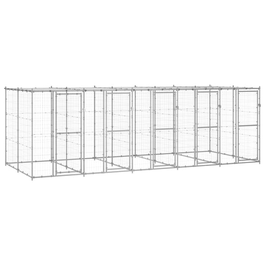 vidaXL Outdoor Dog Kennel Galvanised Steel with Roof 12.1 m²