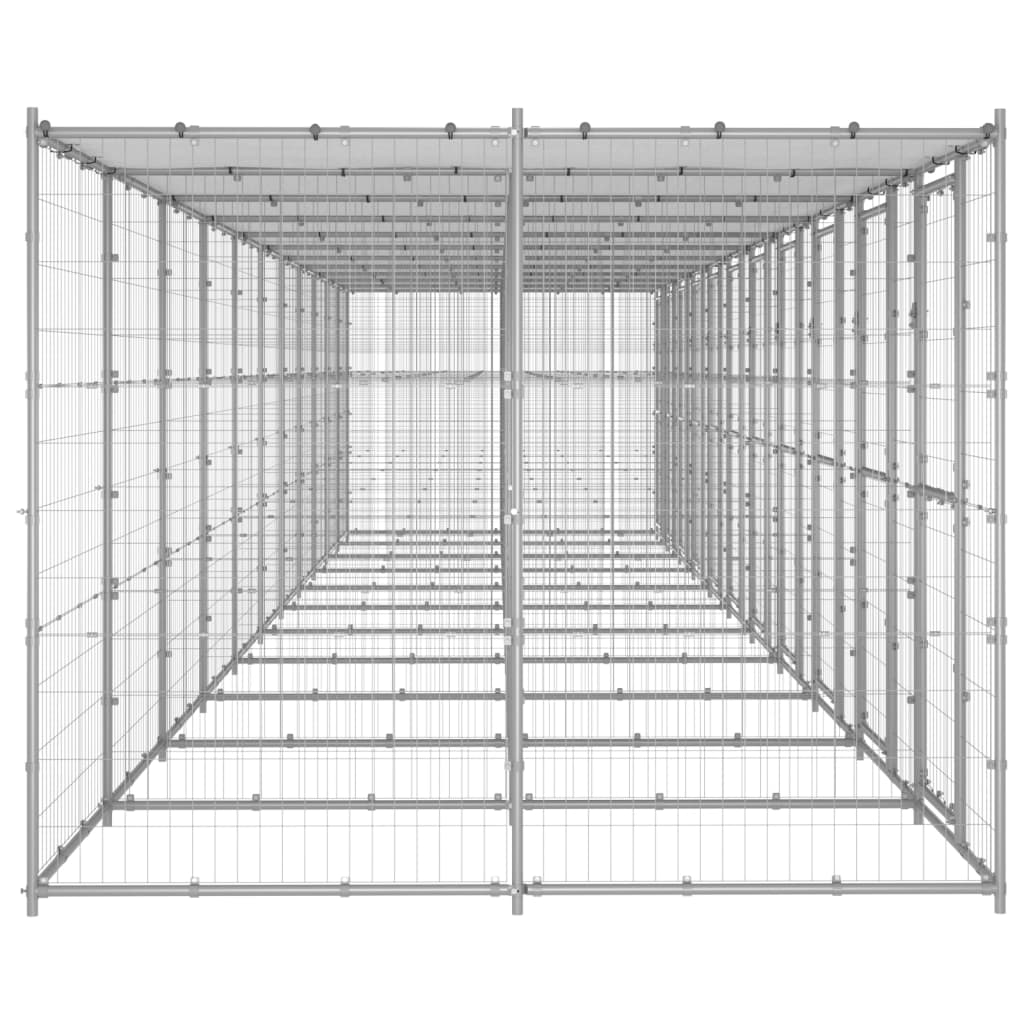 Outdoor hondenkennel gegalvaniseerd staal met dak 26,62 m²