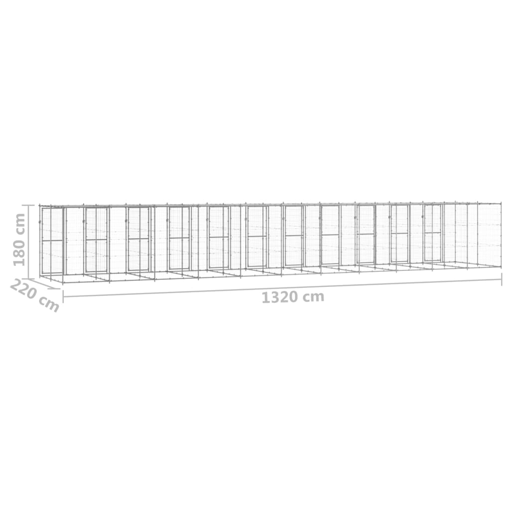 vidaXL Outdoor Dog Kennel Galvanised Steel with Roof 29.04 m²