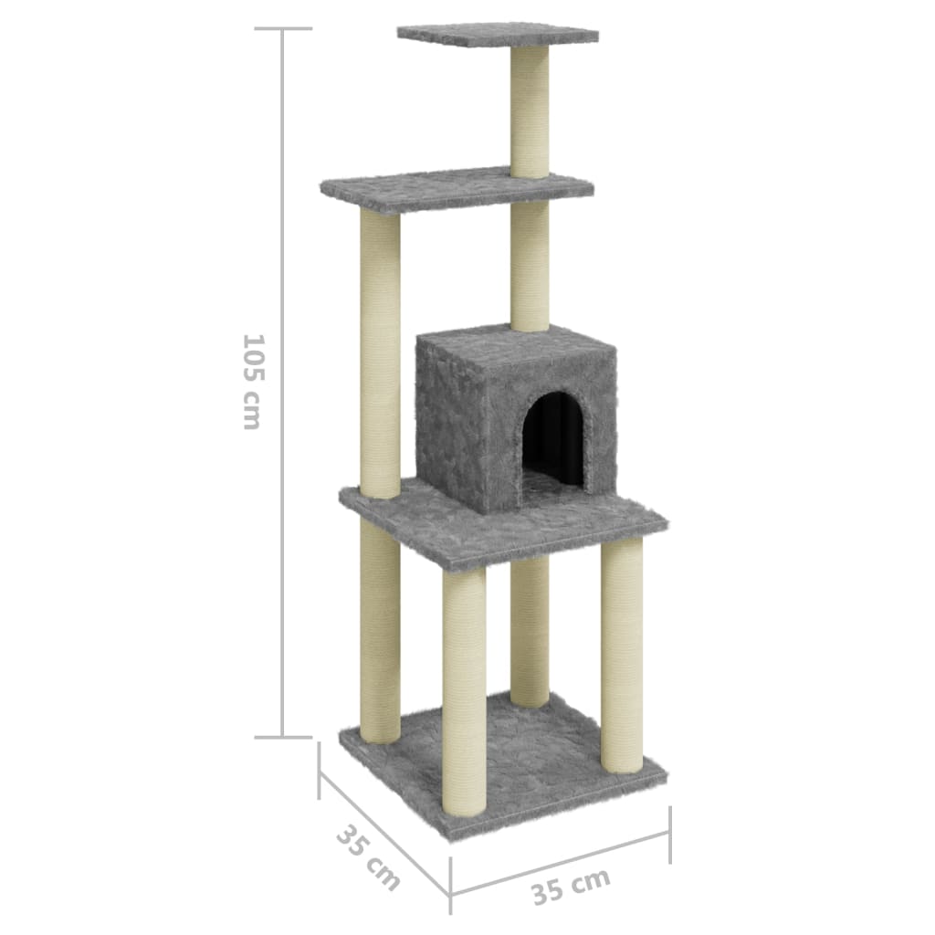 vidaXL Cat Tree with Sisal Scratching Posts Light Grey 105 cm