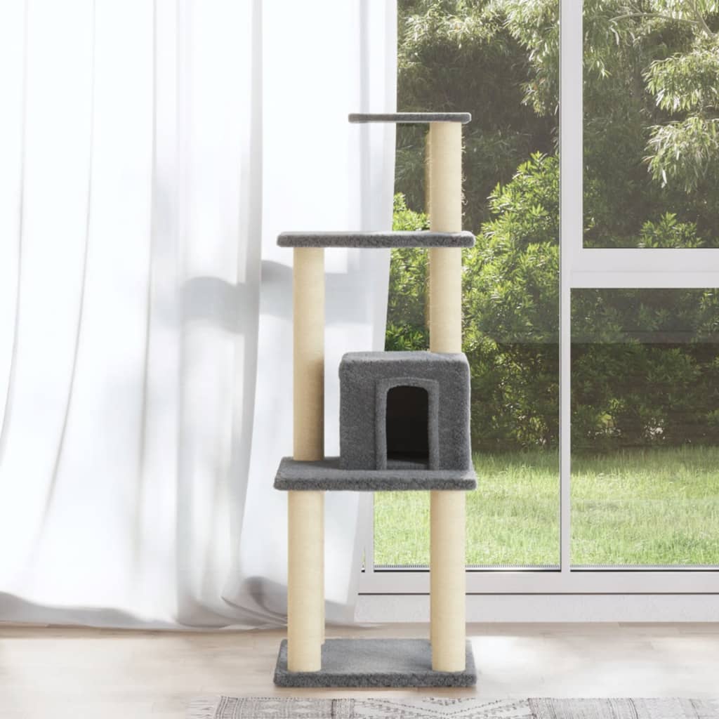 vidaXL Cat Tree with Sisal Scratching Posts Light Grey 105 cm