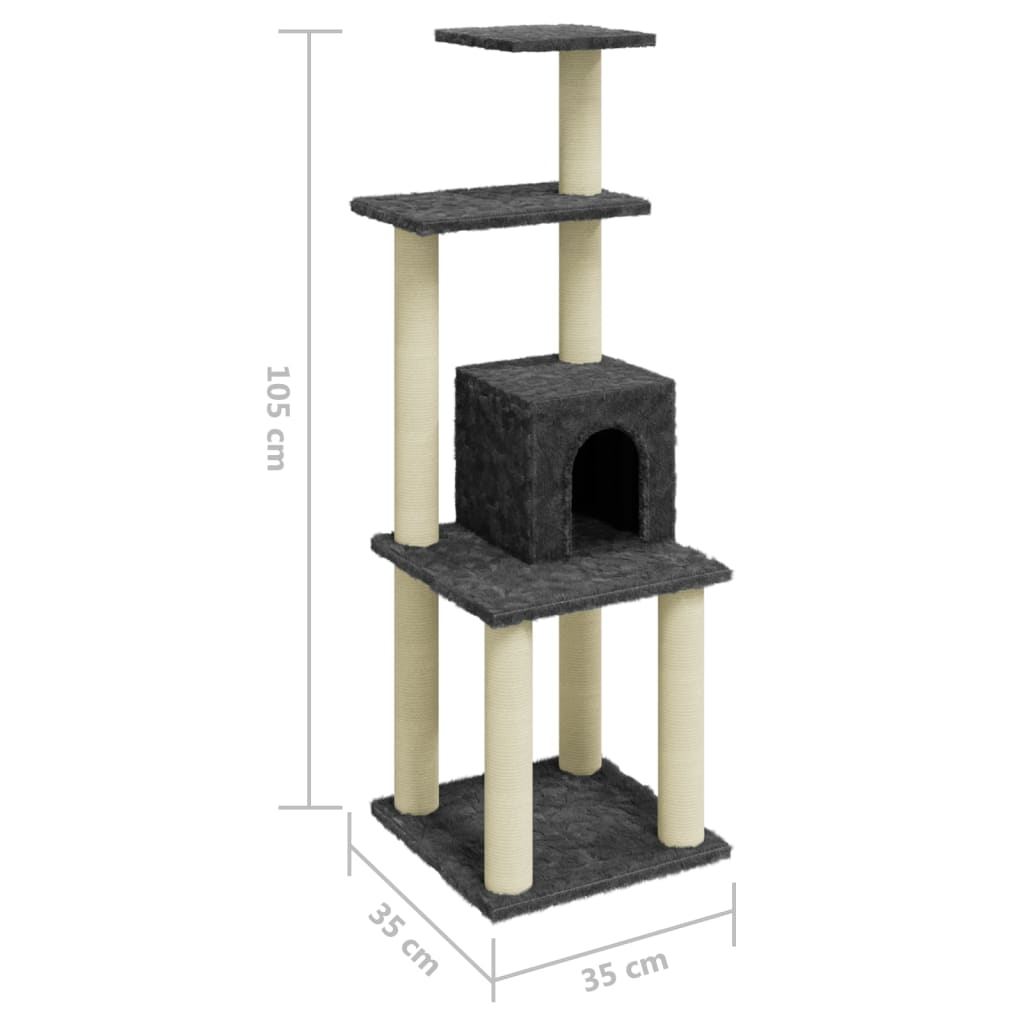 vidaXL Cat Tree with Sisal Scratching Posts Dark Grey 105 cm