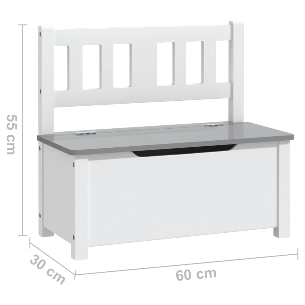 vidaXL Children Storage Bench White and Grey 60x30x55 cm MDF