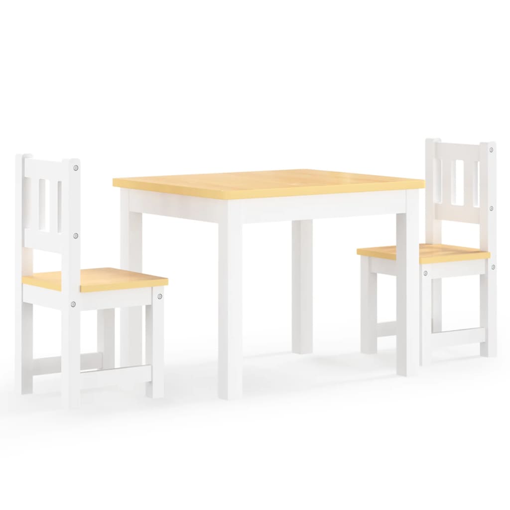 vidaXL 3 Piece Children Table and Chair Set White and Beige MDF