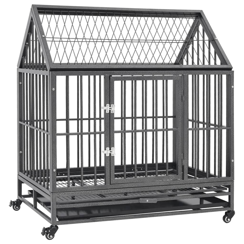 vidaXL Dog Cage with Wheels and Roof Steel 92x62x106 cm