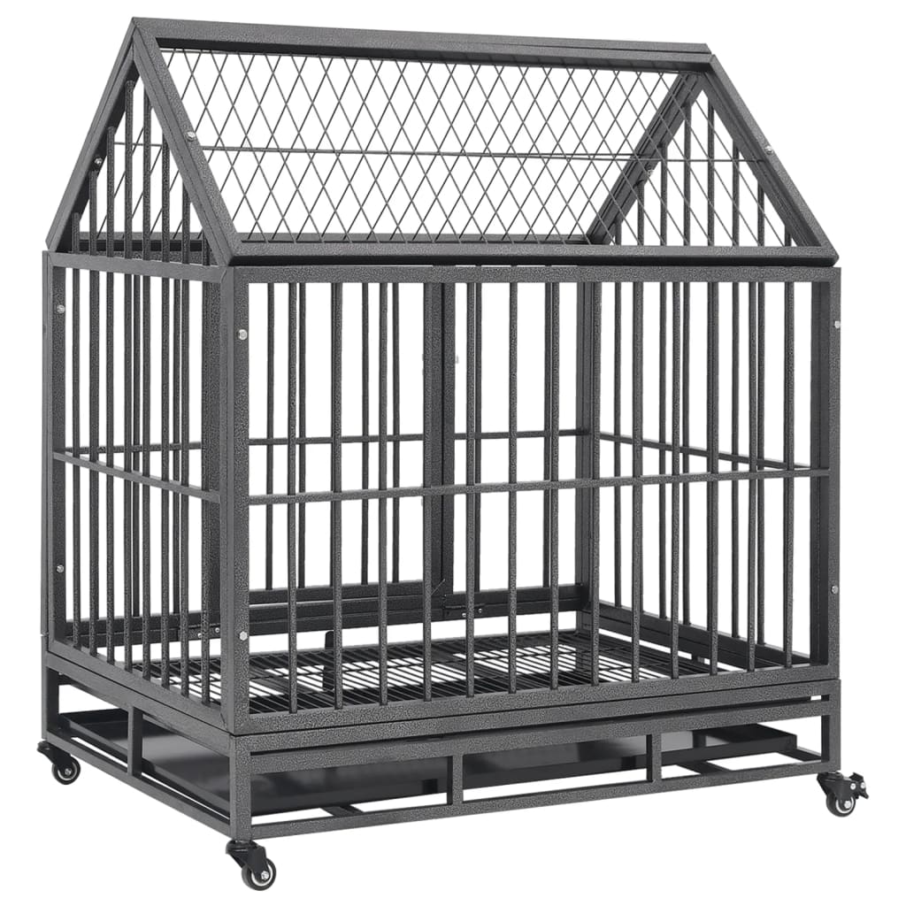 vidaXL Dog Cage with Wheels and Roof Steel 92x62x106 cm