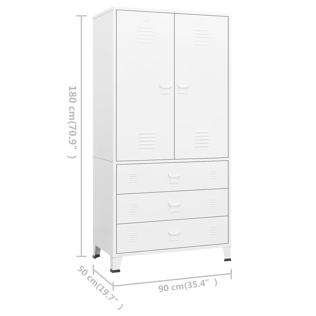 Armoire Industrielle Blanc 90x50x180 cm Métal