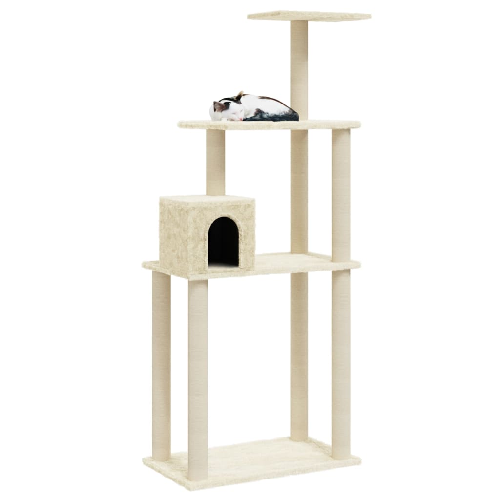 vidaXL Cat Tree with Sisal Scratching Posts Cream 147 cm