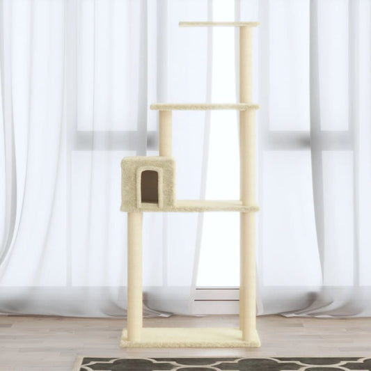 vidaXL Cat Tree with Sisal Scratching Posts Cream 147 cm