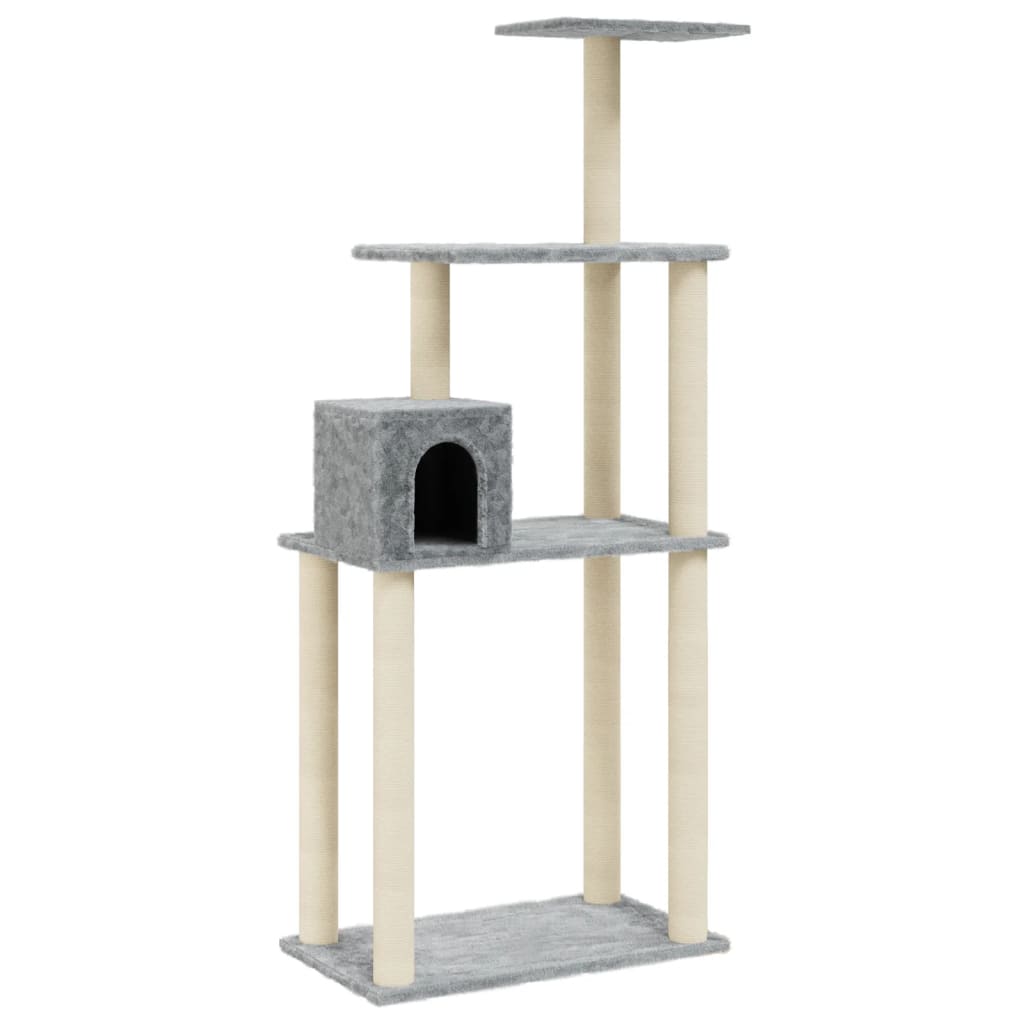 vidaXL Cat Tree with Sisal Scratching Posts Light Grey 147 cm