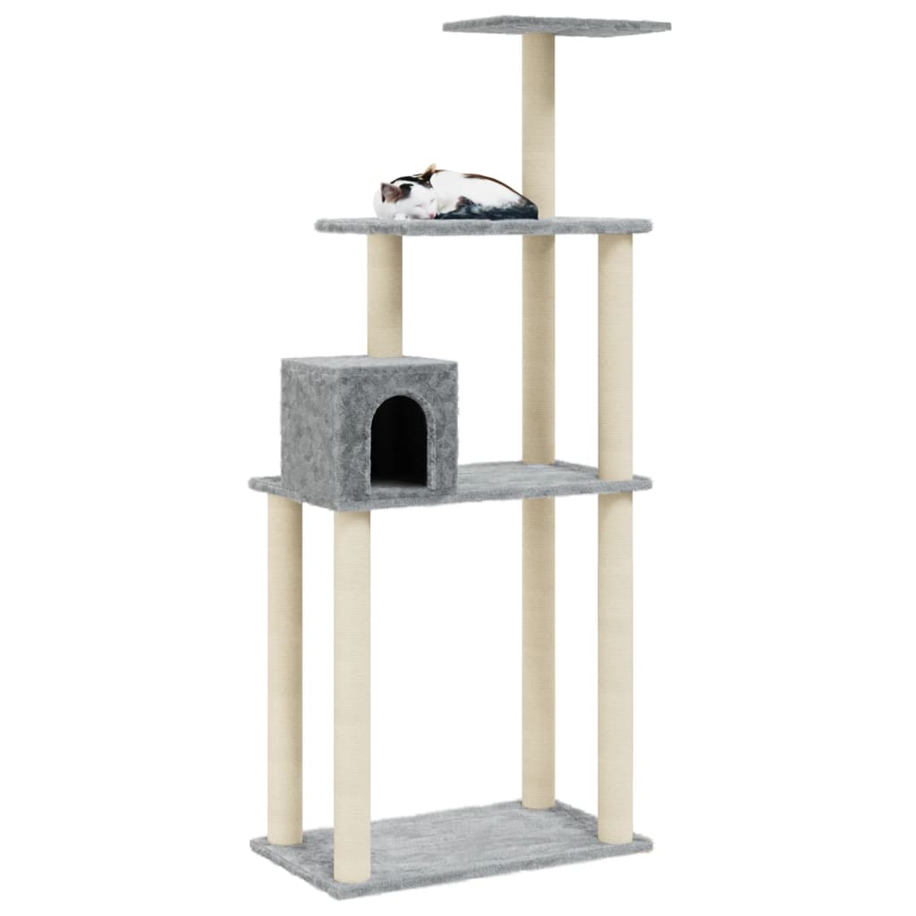 vidaXL Cat Tree with Sisal Scratching Posts Light Grey 147 cm