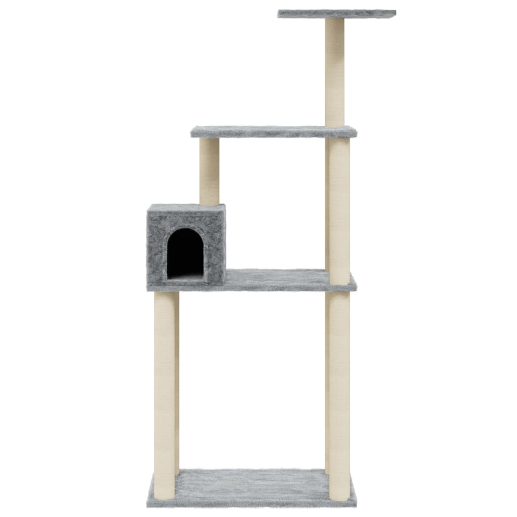 vidaXL Cat Tree with Sisal Scratching Posts Light Grey 147 cm