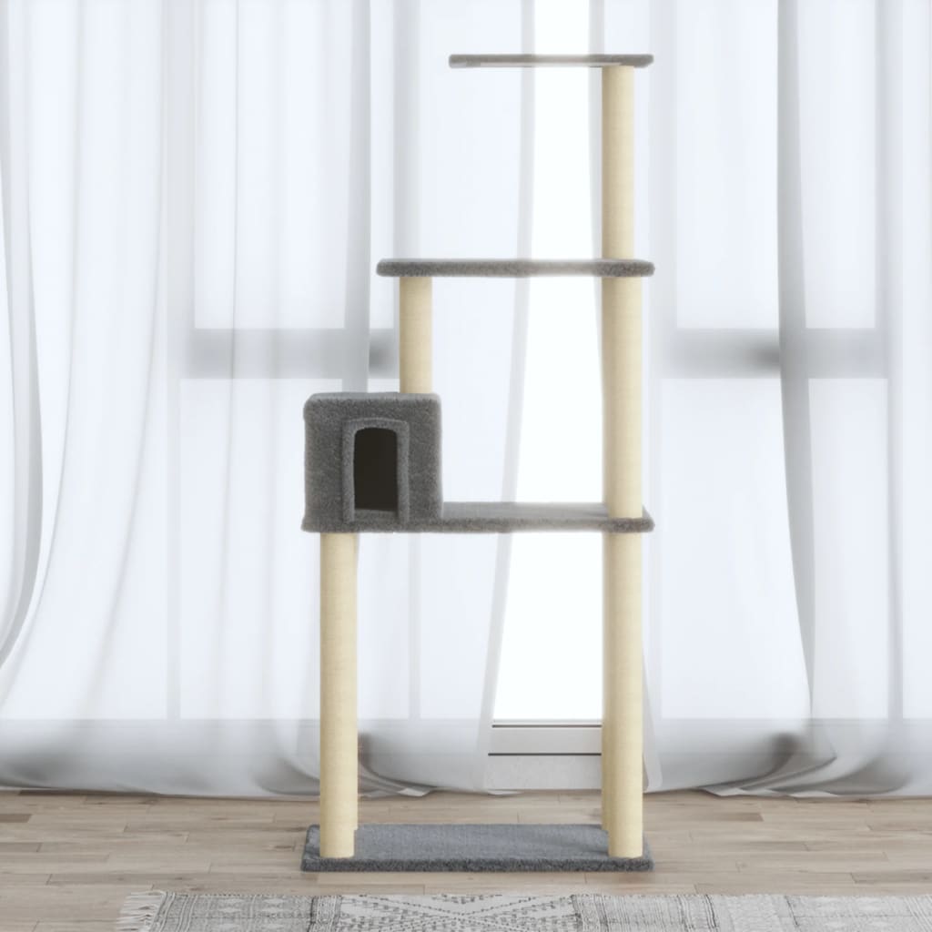 vidaXL Cat Tree with Sisal Scratching Posts Light Grey 147 cm