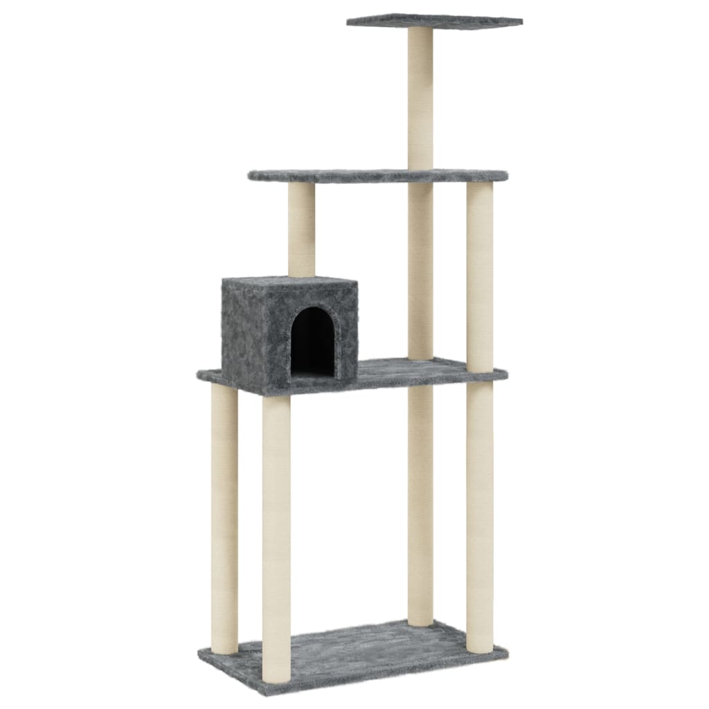 vidaXL Cat Tree with Sisal Scratching Posts Dark Grey 147 cm