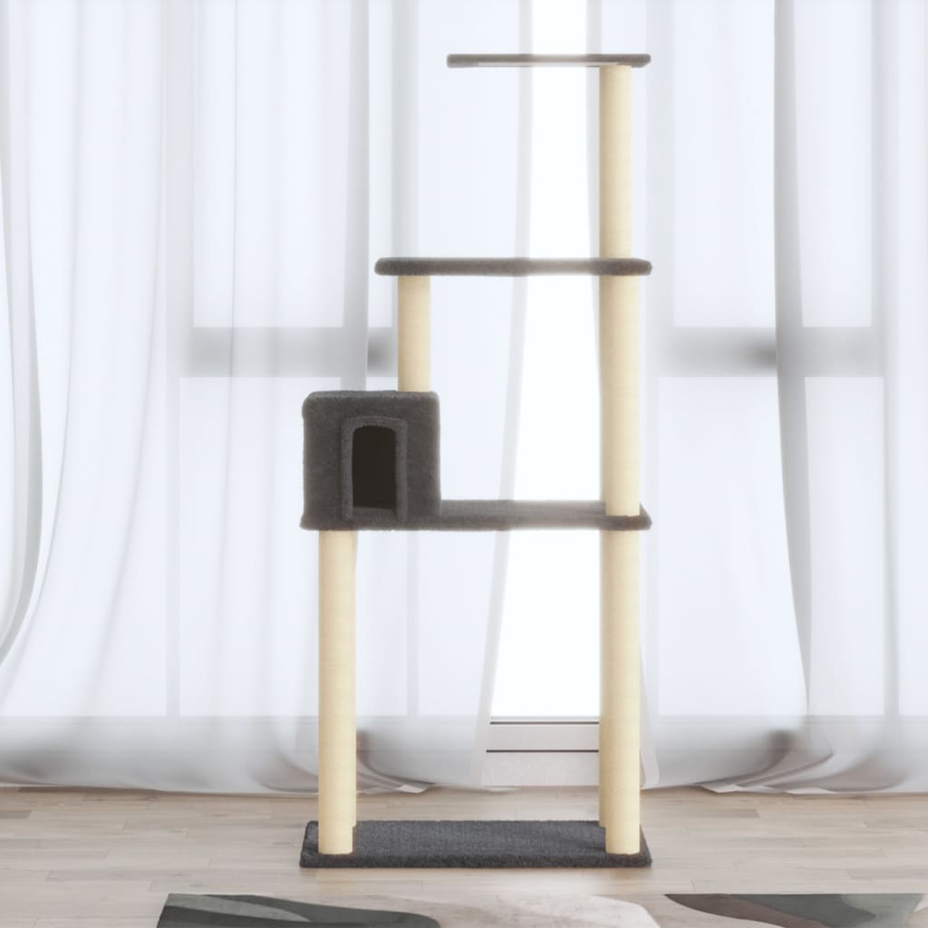 vidaXL Cat Tree with Sisal Scratching Posts Dark Grey 147 cm