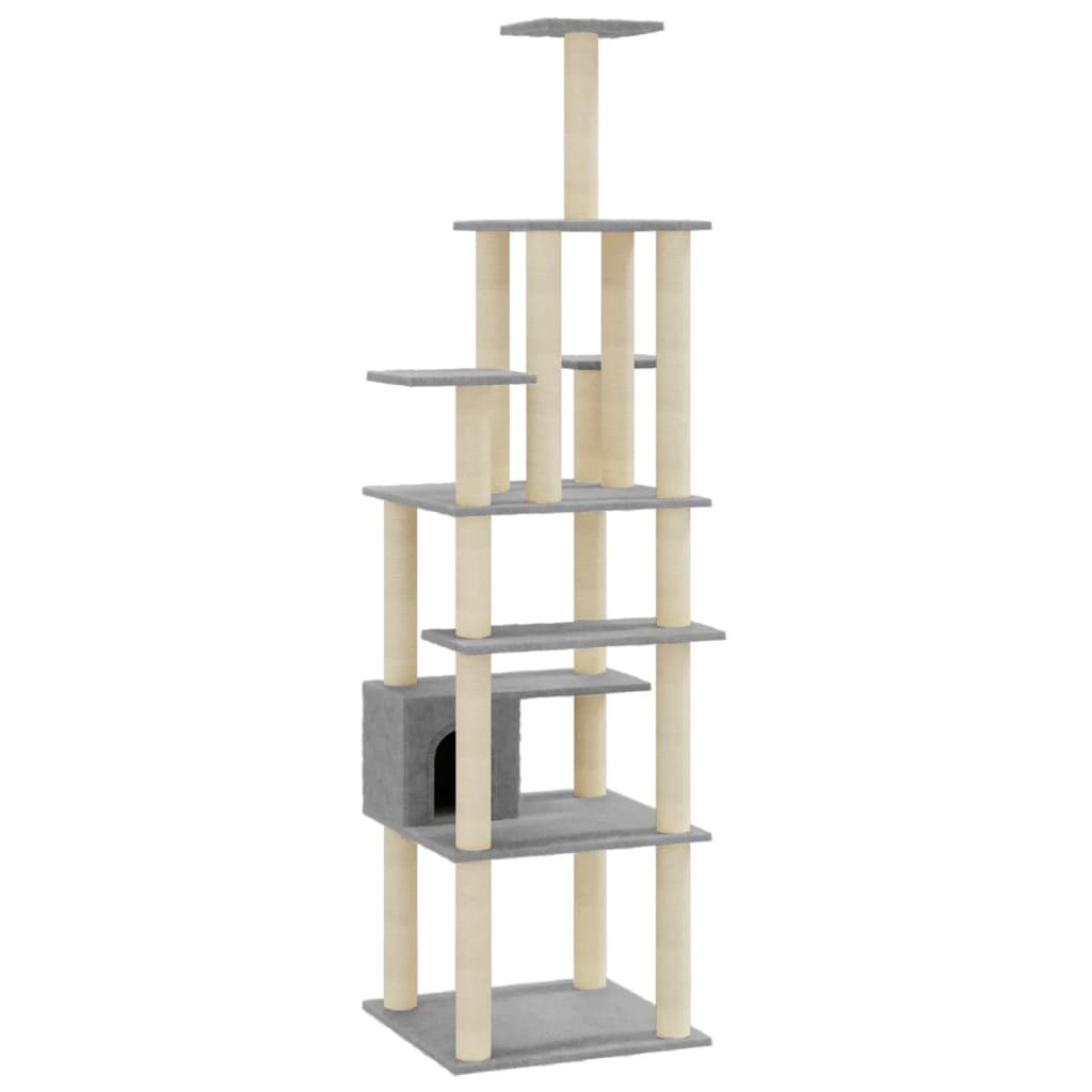 vidaXL Cat Tree with Sisal Scratching Posts Light Grey 183 cm