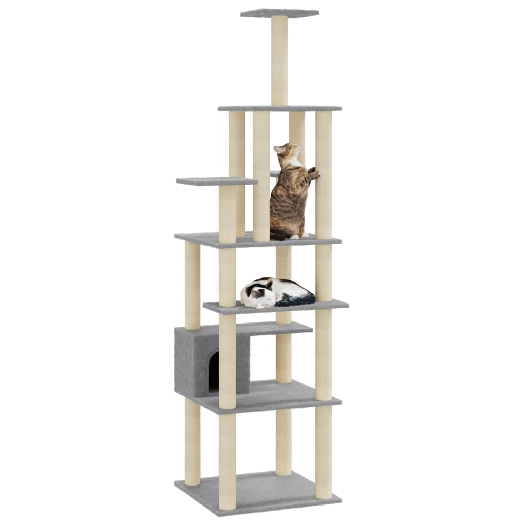 vidaXL Cat Tree with Sisal Scratching Posts Light Grey 183 cm