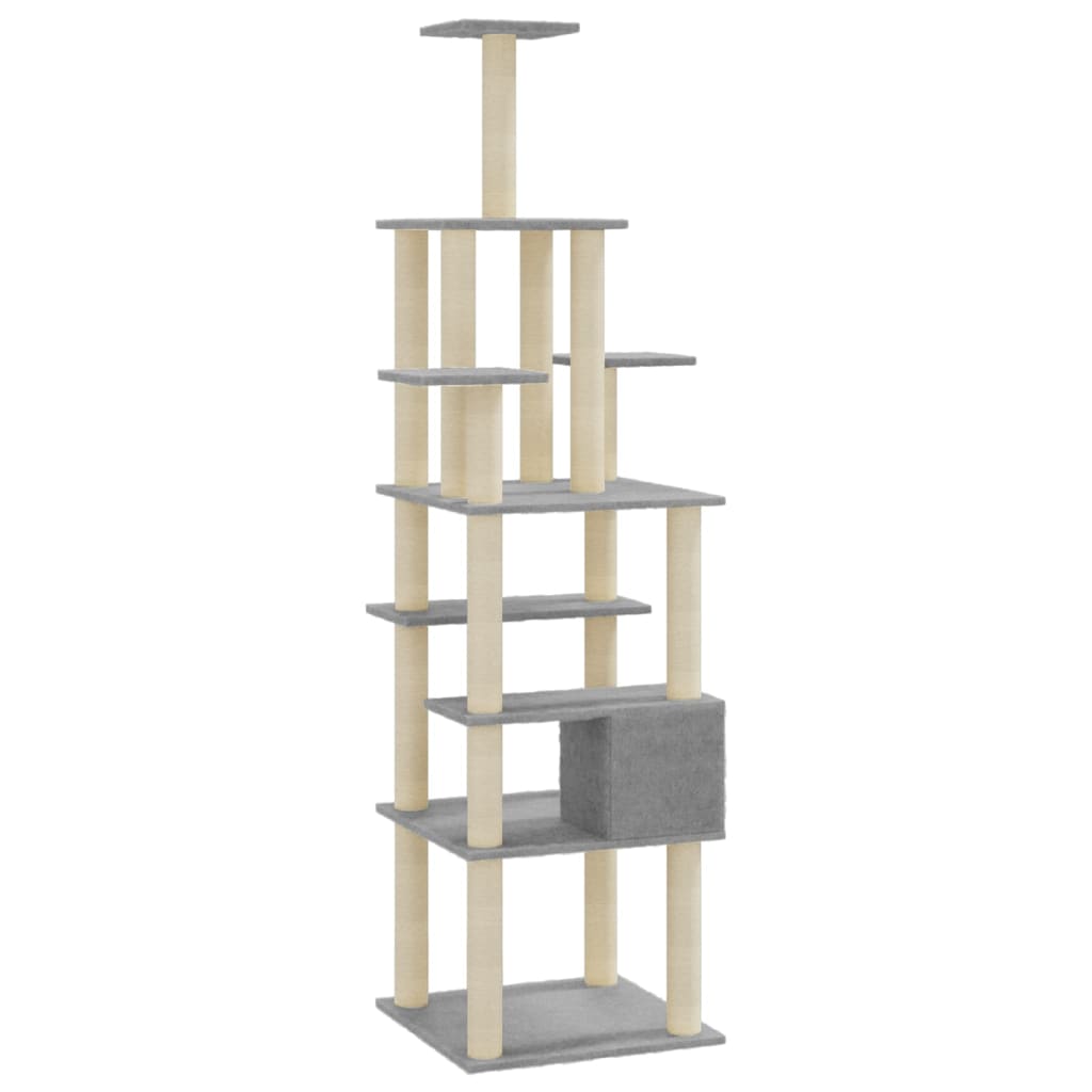 vidaXL Cat Tree with Sisal Scratching Posts Light Grey 183 cm