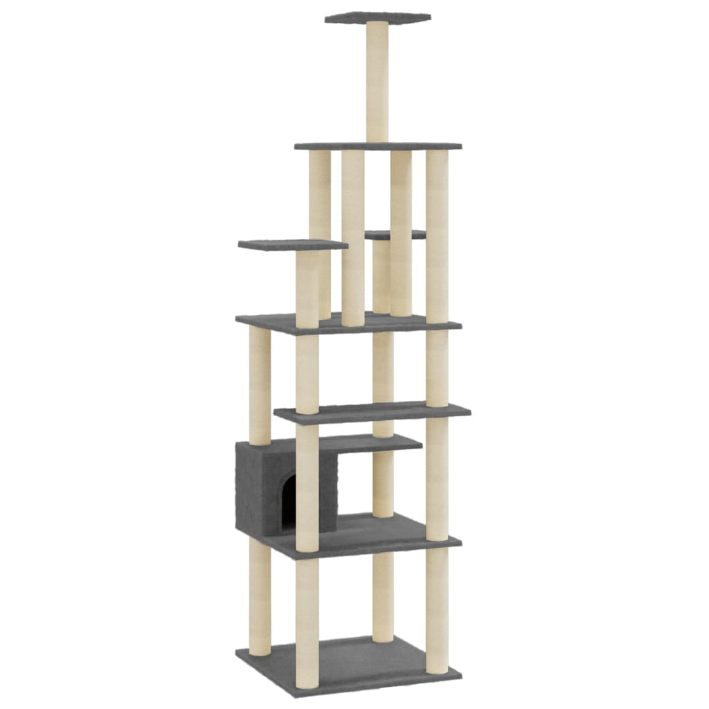 vidaXL Cat Tree with Sisal Scratching Posts Dark Grey 183 cm