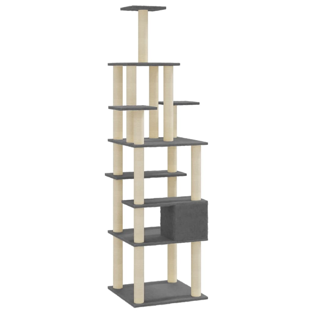 vidaXL Cat Tree with Sisal Scratching Posts Dark Grey 183 cm