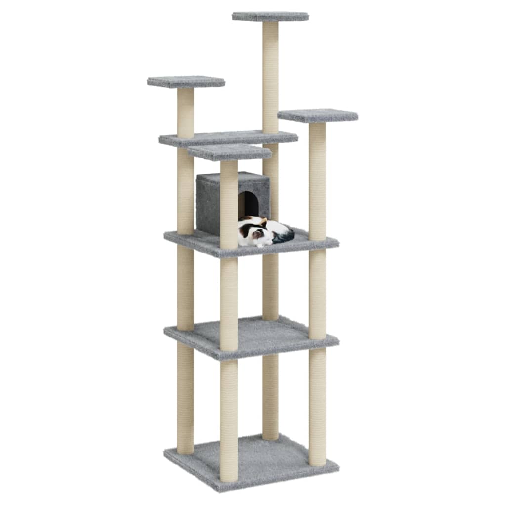 vidaXL Cat Tree with Sisal Scratching Posts Light Grey 171 cm