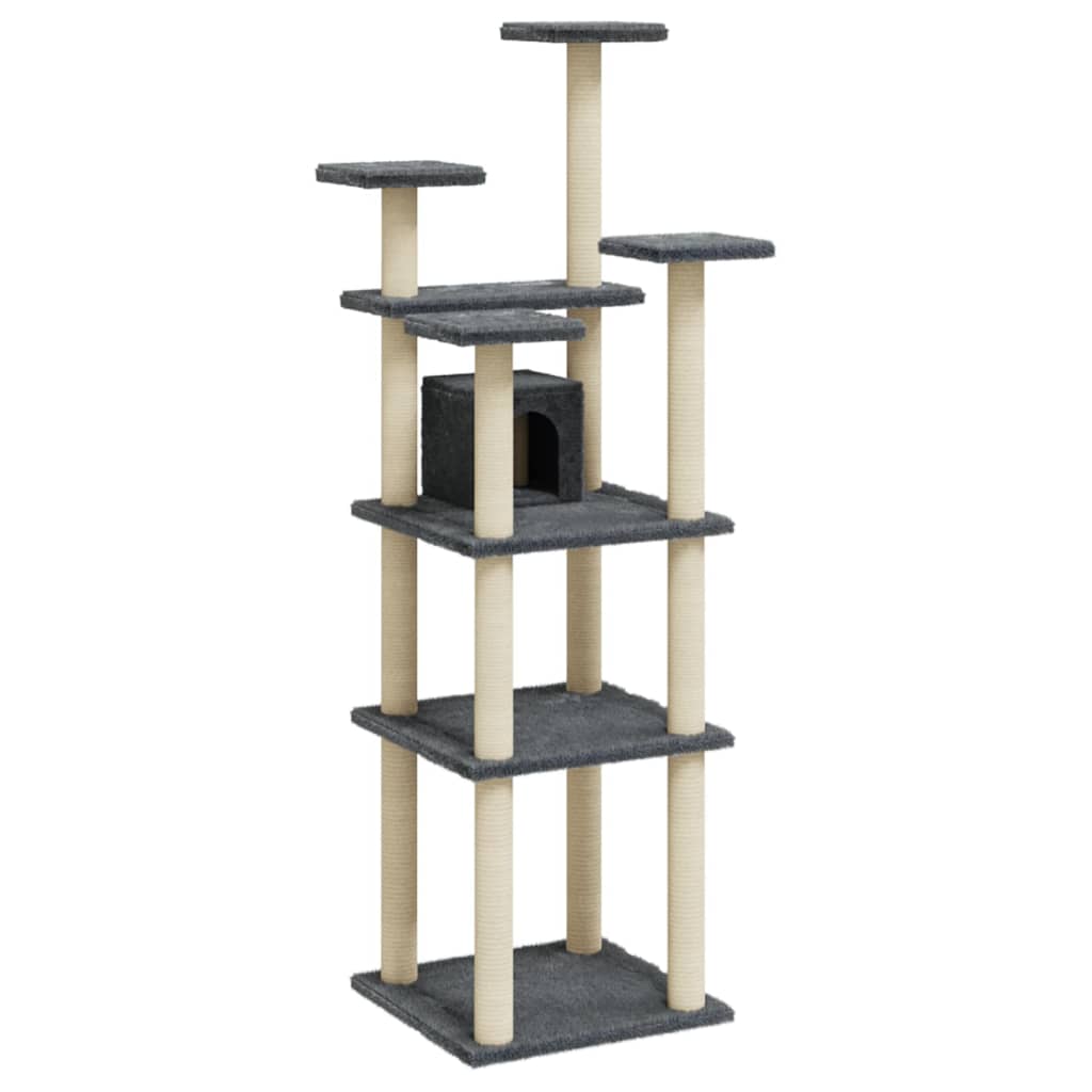 vidaXL Cat Tree with Sisal Scratching Posts Dark Grey 171 cm