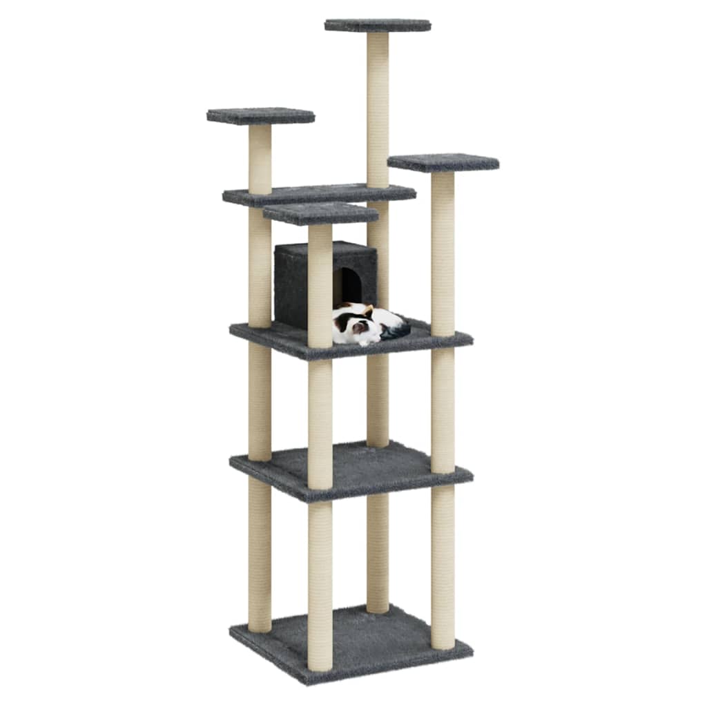 vidaXL Cat Tree with Sisal Scratching Posts Dark Grey 171 cm