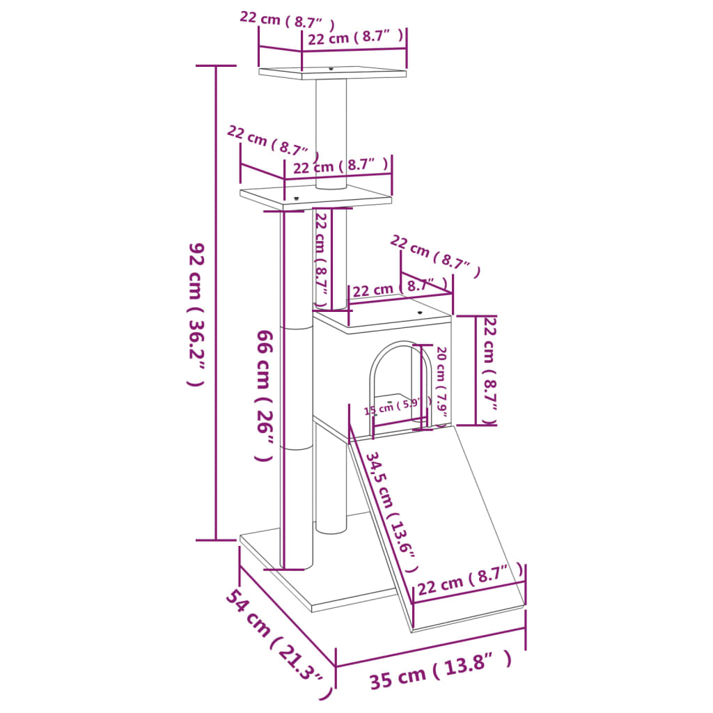 vidaXL Cat Tree with Sisal Scratching Posts Cream 92 cm