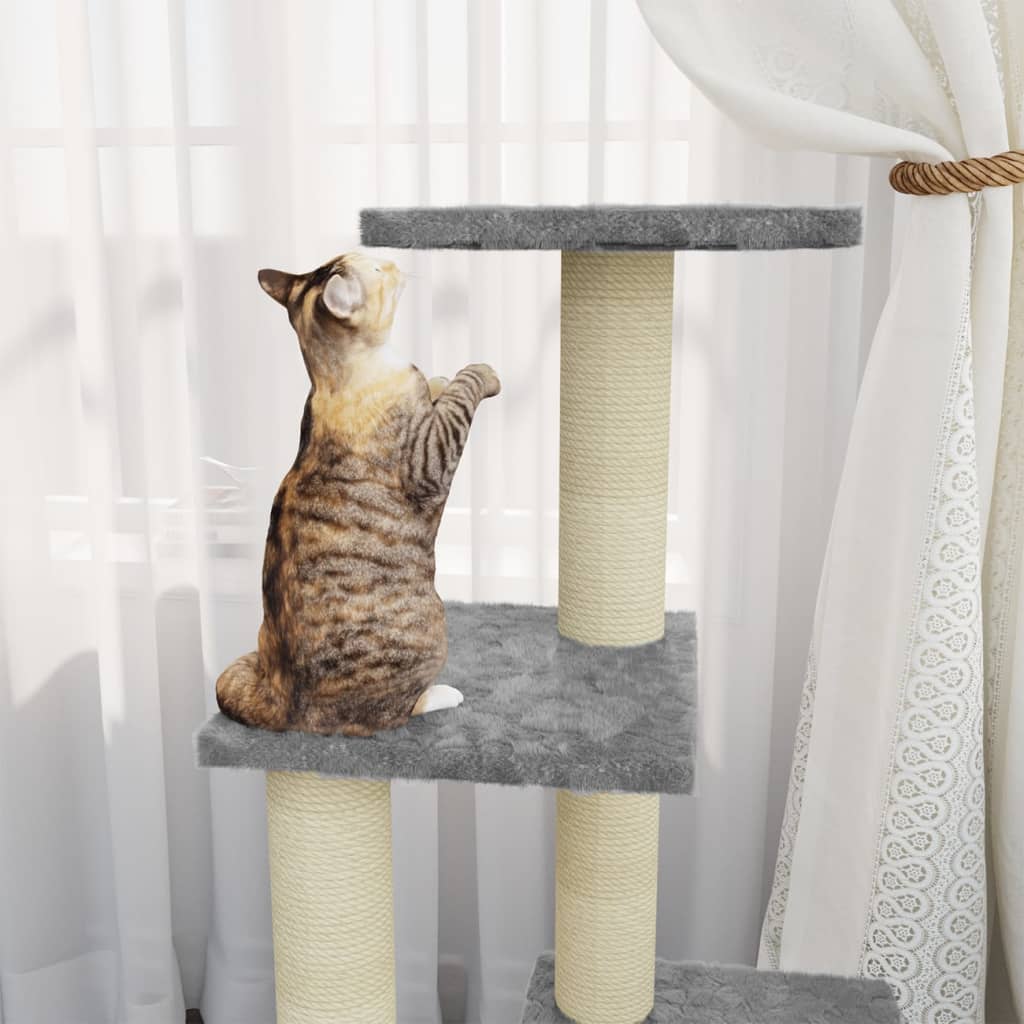 vidaXL Cat Tree with Sisal Scratching Posts Light Grey 92 cm