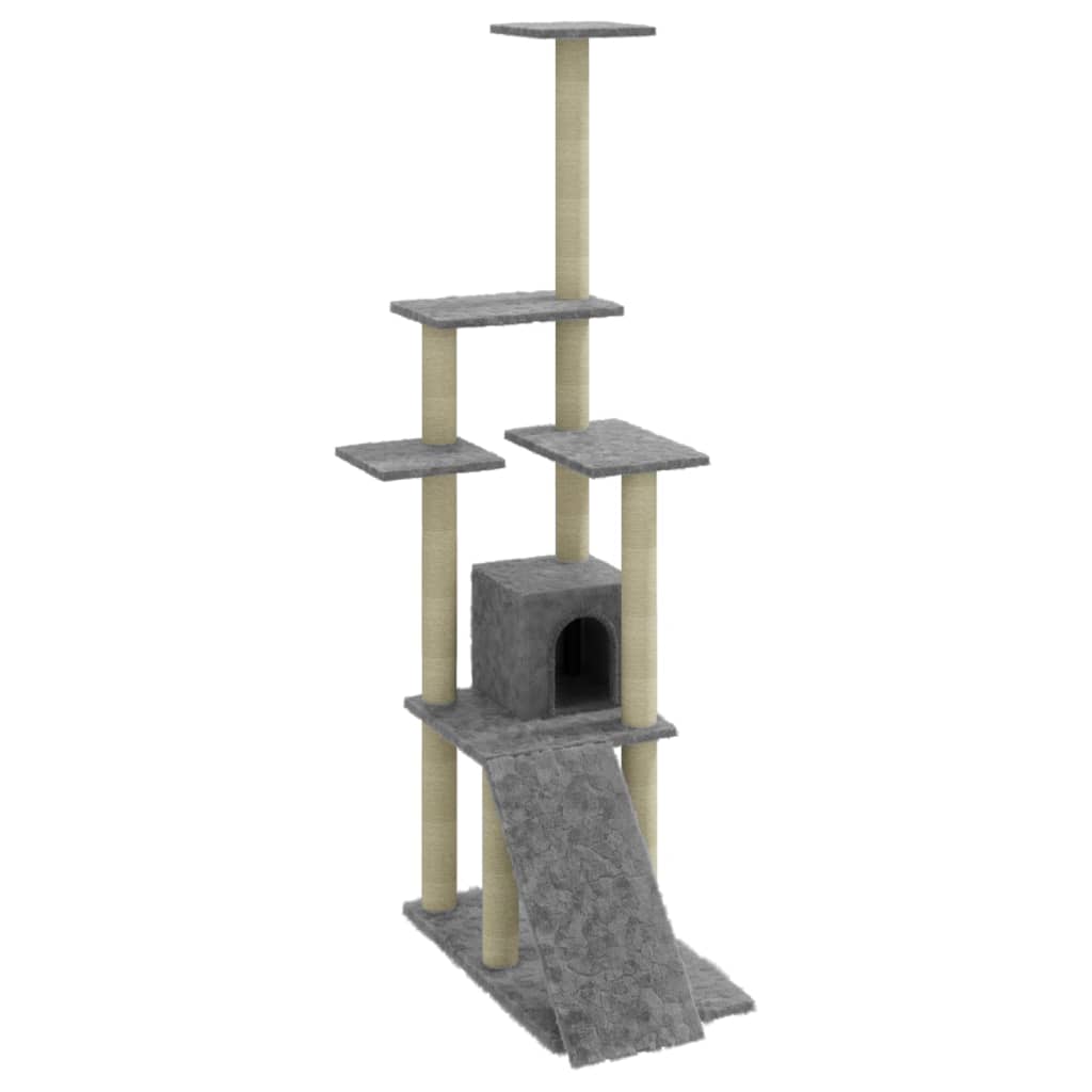 vidaXL Cat Tree with Sisal Scratching Posts Light Grey 155 cm