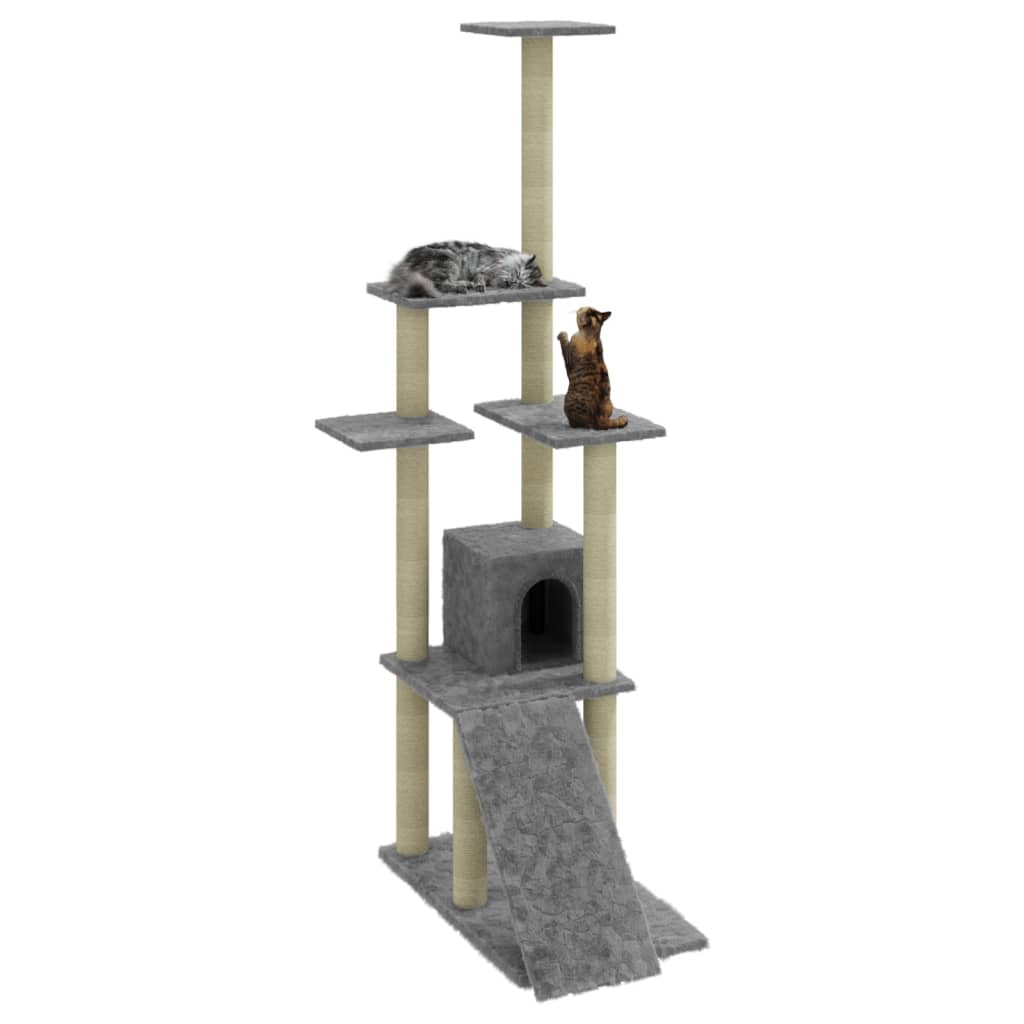 vidaXL Cat Tree with Sisal Scratching Posts Light Grey 155 cm