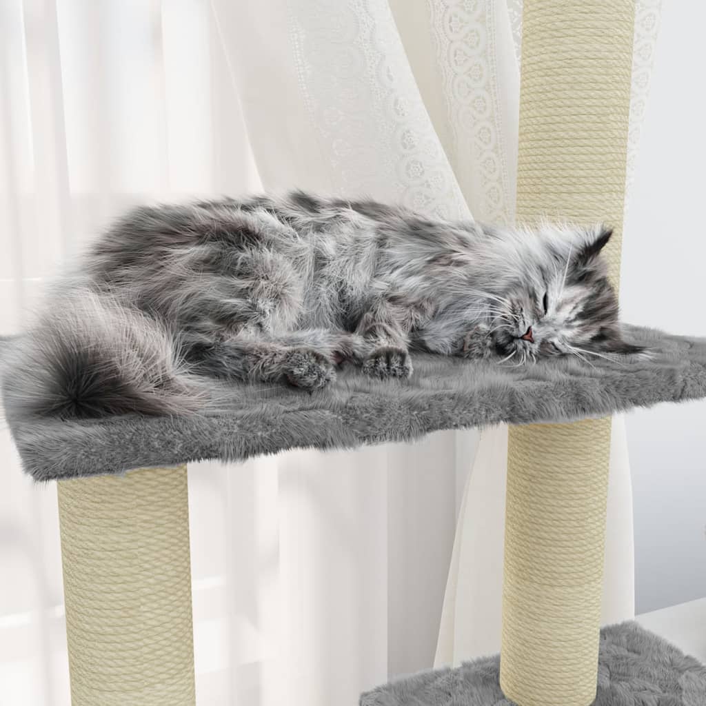 vidaXL Cat Tree with Sisal Scratching Posts Light Grey 155 cm