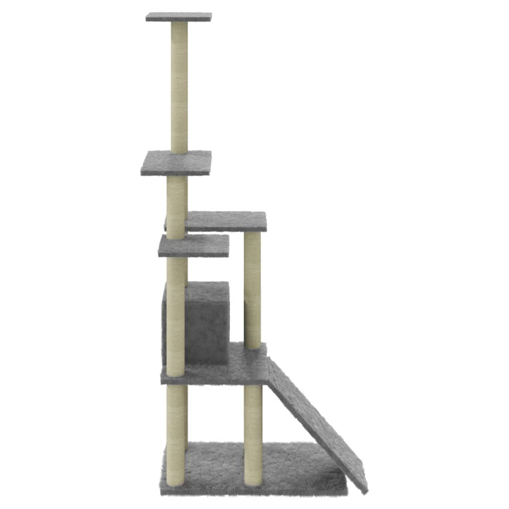 vidaXL Cat Tree with Sisal Scratching Posts Light Grey 155 cm