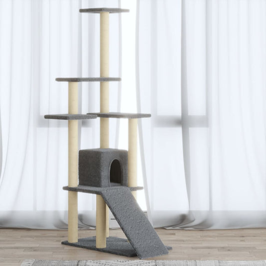 vidaXL Cat Tree with Sisal Scratching Posts Light Grey 155 cm