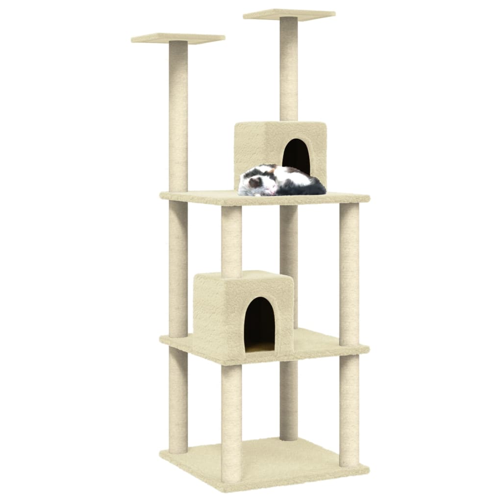 vidaXL Cat Tree with Sisal Scratching Posts Cream 141 cm