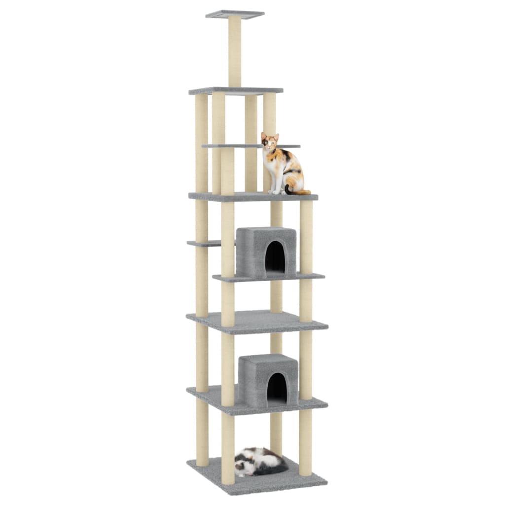 vidaXL Cat Tree with Sisal Scratching Posts Light Grey 216 cm