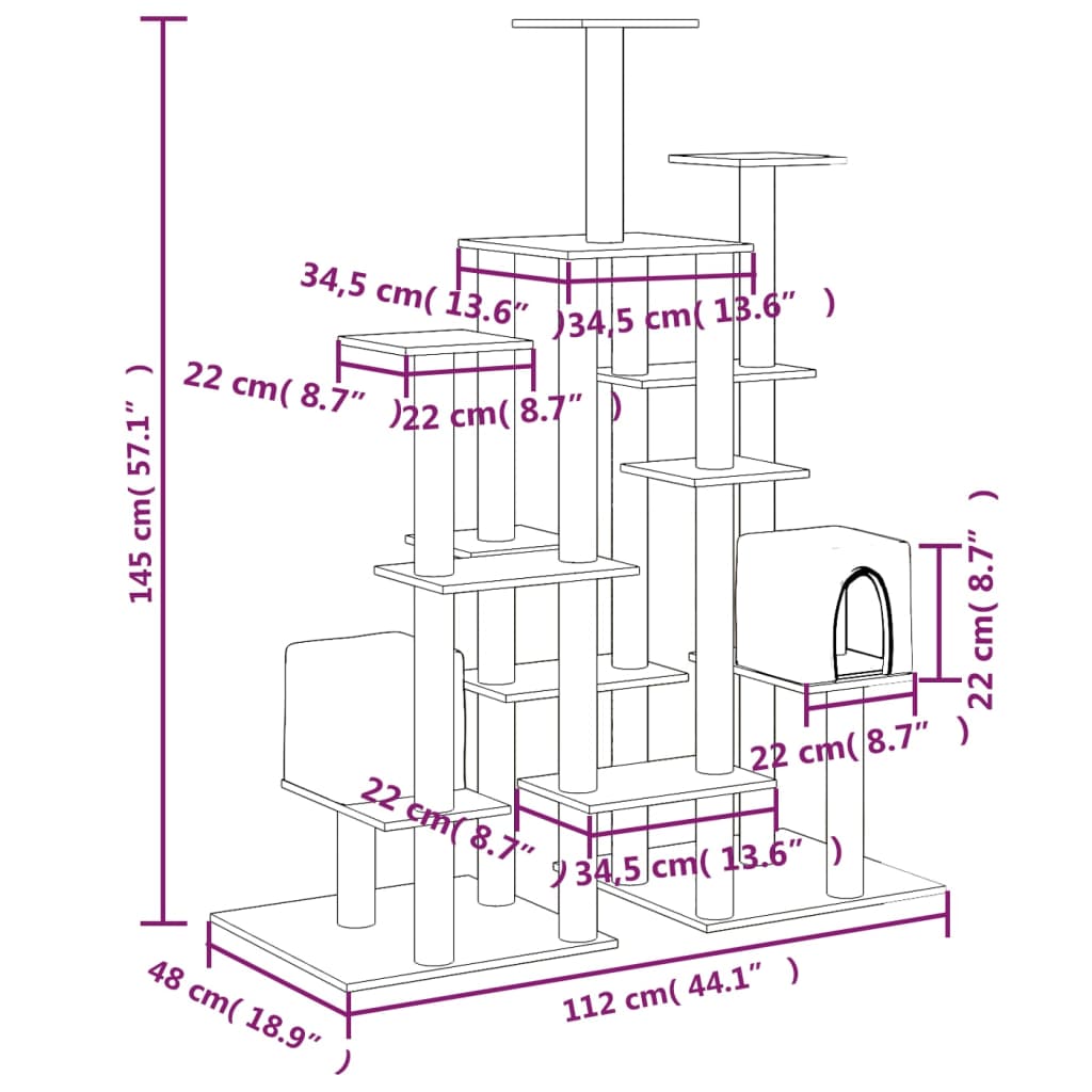 vidaXL Cat Tree with Sisal Scratching Posts Cream 145 cm