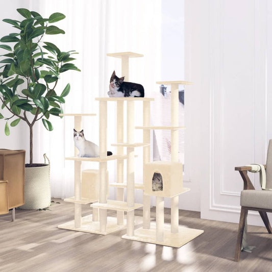 vidaXL Cat Tree with Sisal Scratching Posts Cream 145 cm