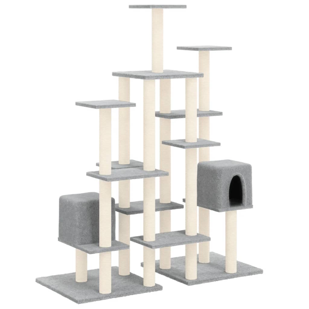 vidaXL Cat Tree with Sisal Scratching Posts Light Grey 145 cm