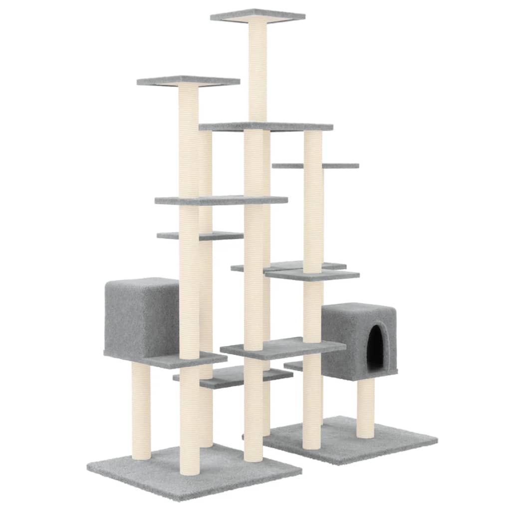 vidaXL Cat Tree with Sisal Scratching Posts Light Grey 145 cm