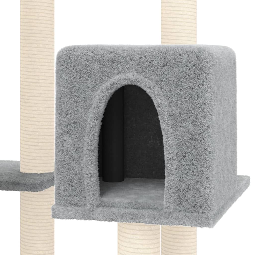 vidaXL Cat Tree with Sisal Scratching Posts Light Grey 145 cm