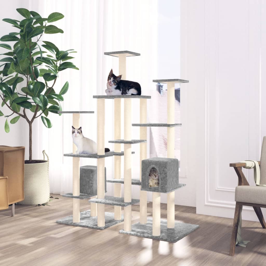 vidaXL Cat Tree with Sisal Scratching Posts Light Grey 145 cm