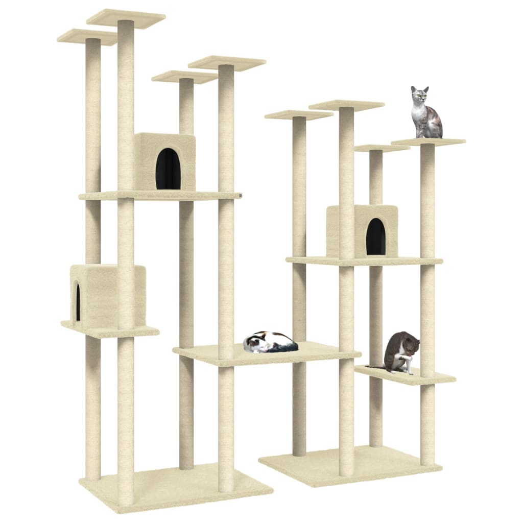 vidaXL Cat Tree with Sisal Scratching Posts Cream 174 cm