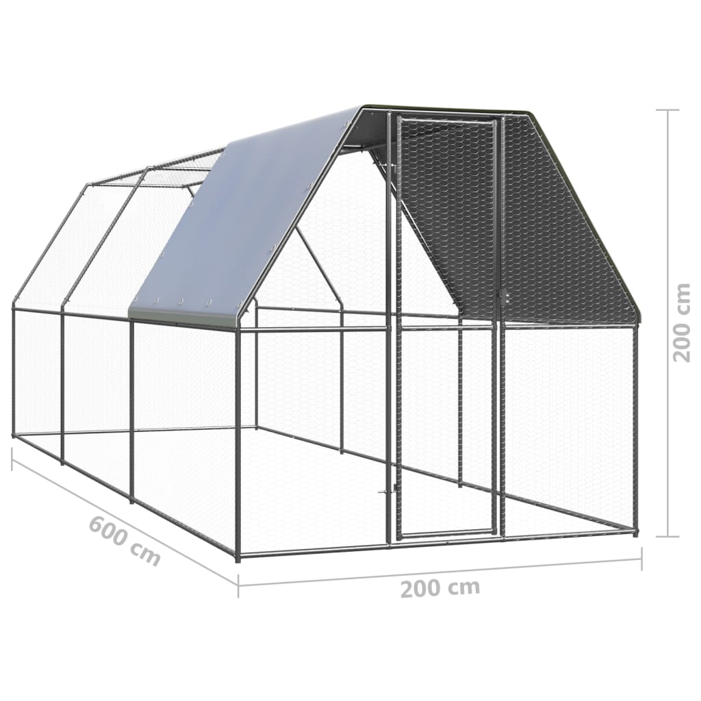 Cage Poulet Extérieur 2x6x2 m Acier Galvanisé