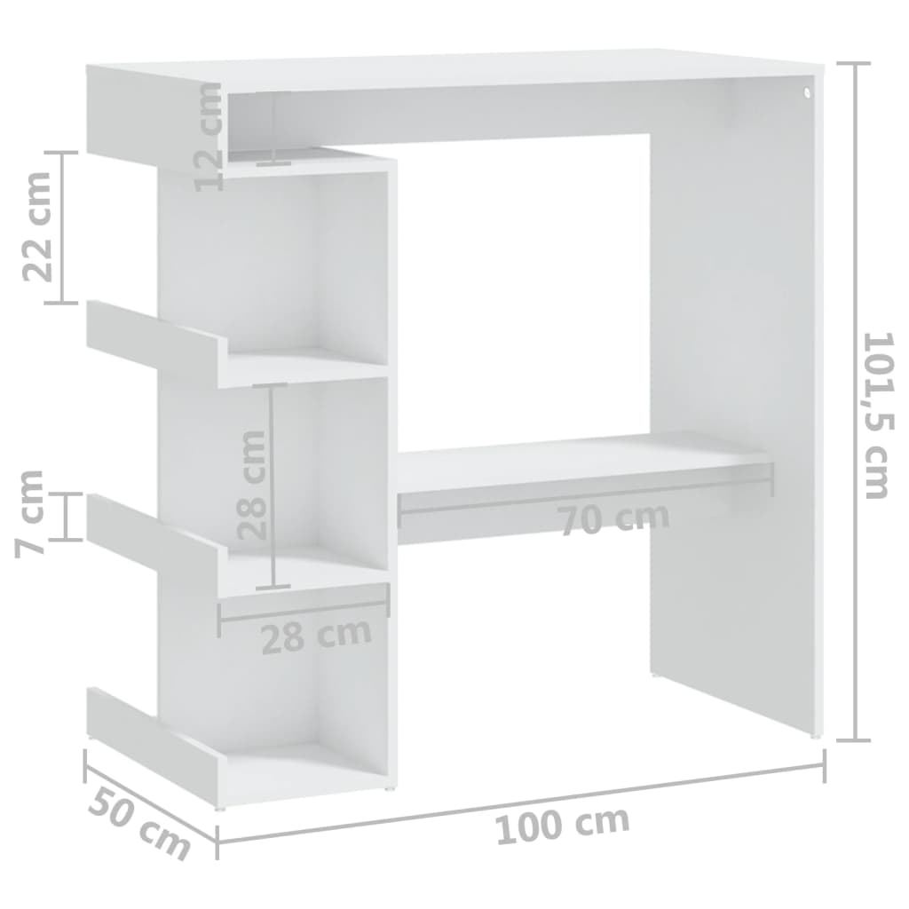 Table de bar avec étagère de rangement Blanc 100x50x101,5 cm Bois d'ingénierie