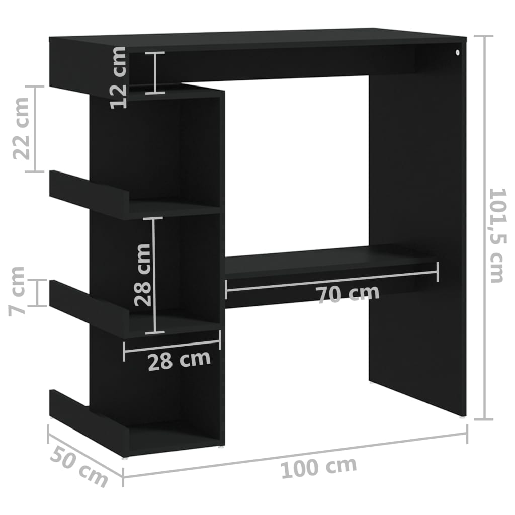 Table de bar avec étagère de rangement Noir 100x50x101,5 cm Bois d'ingénierie
