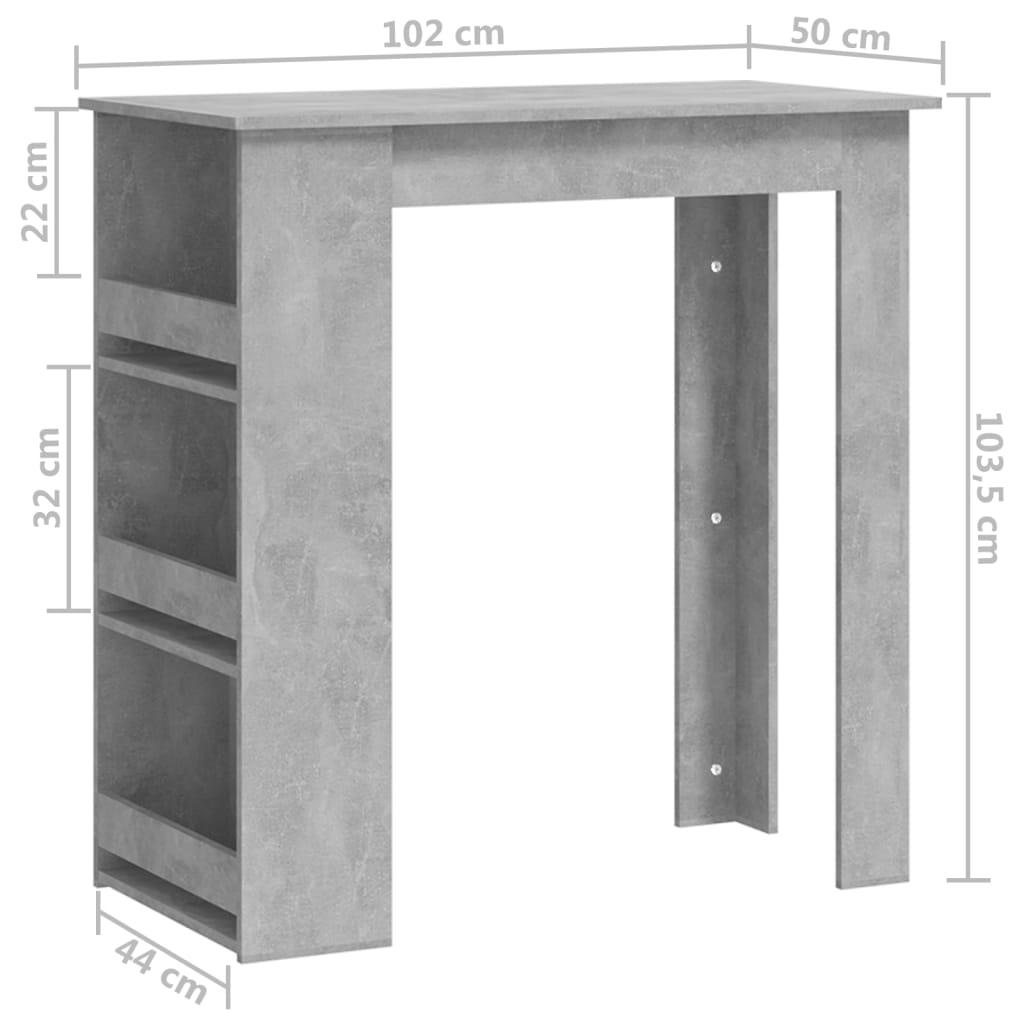 Bartafel met Opbergrek Betongrijs 102x50x103,5 cm