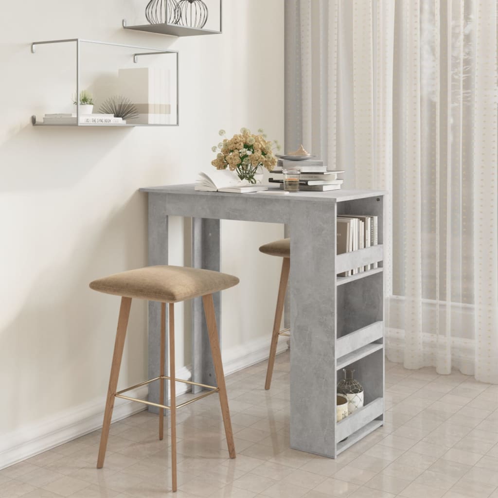 Table de bar avec étagère de rangement gris béton 102x50x103,5 cm