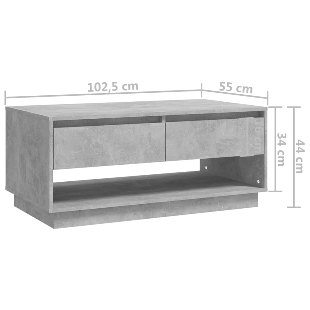 Table Basse Béton Gris 102,5x55x44 cm Bois D'ingénierie