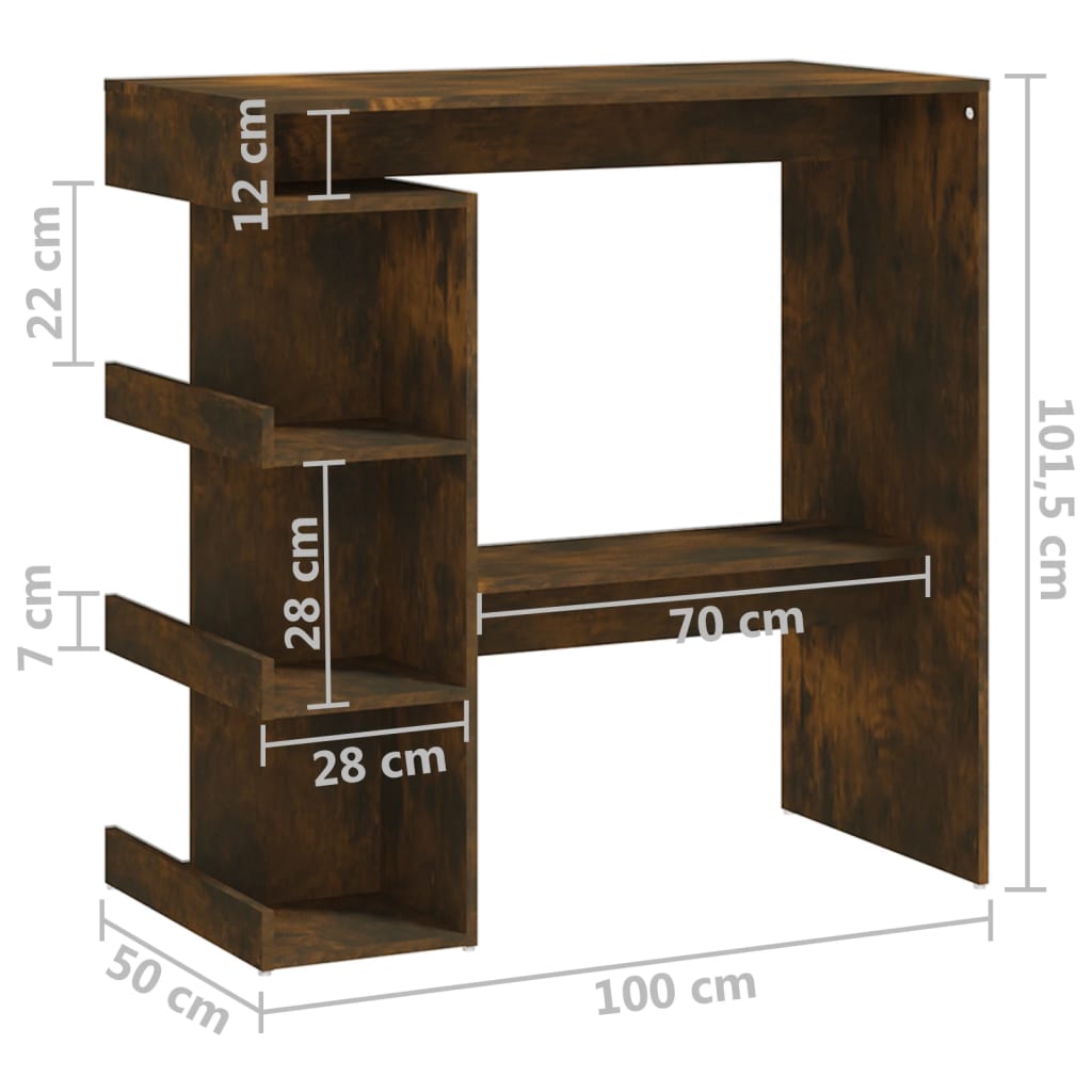 Table de bar avec étagère de rangement Chêne fumé 100x50x101,5 cm Bois d'ingénierie